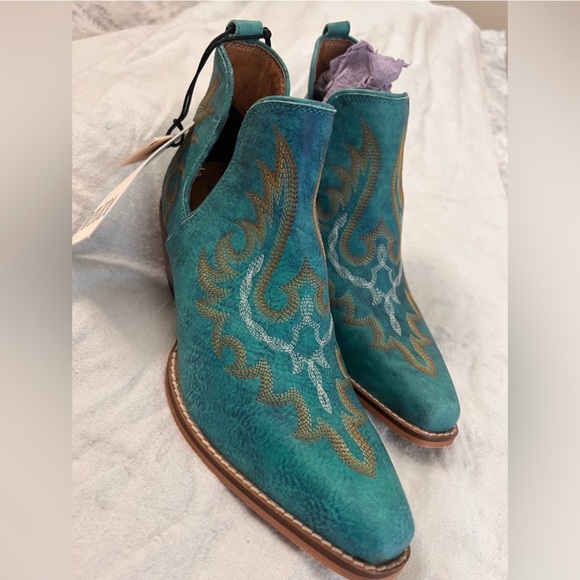 Myra Bag Teal and Gold Ankle Boots - Picture 4 of 4